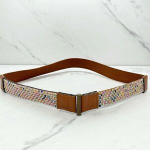 Brown Colorful Beaded Rhinestone Stretch Belt Size Large L Womens